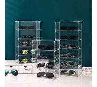 Shein Caja de almacenamiento de gafas de 4 capas de acrílico, estuche de exhibición de gafas de moda para escritorio, organizador estilo cajón a prueba de p