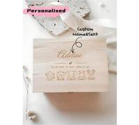 Shein Caja de almacenamiento de madera personalizada con patrón de animales lindos, caja de recuerdos personalizada, regalo ideal para cumpleaños, regreso a