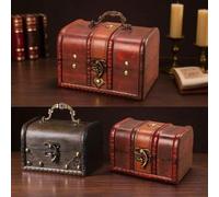 Shein Caja de almacenamiento de madera vintage europea desgastada con cerradura, cofre del tesoro antiguo con relieve, accesorio de fotografía INS, adorno d