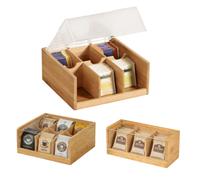 Shein Caja de almacenamiento de té de bambú, estante para té, organizador de cocina con ventana de acrílico transparente. Este resistente recipiente de made