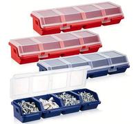 Shein Caja de almacenamiento de tornillos de plástico con 4 compartimentos y tapa - Organizador de herramientas y piezas de hardware de plástico duradero y