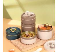 Shein Caja de almuerzo de doble capa de gran capacidad - Fiambrera bento aislada de acero inoxidable portátil con tapa, recipiente térmico a prueba de fugas
