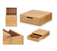 Shein Caja de bambú para guardar bolsitas de café, cápsulas, cajón para cafetera, té para la sala de descanso de la cocina y la oficina, 30 x 30 cm.