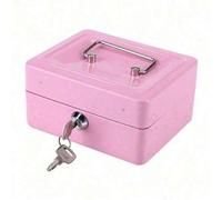 Shein Caja de dinero rosa, bandeja de inserción de caja registradora, cajón de cajero, caja de de efectivo portátil y con cerradura de acero mini