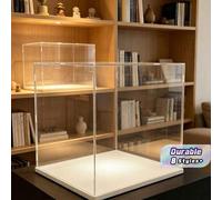Shein Caja de exhibición coleccionable de alta definición con base blanca, caja de acrílico transparente ensamblada, alternativa a la caja de vidrio, utiliz