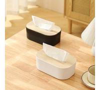 Shein Caja de pañuelos con tapa de madera de diseño moderno, caja organizadora de accesorios para escritorio, porta pañuelos creativos para la sala de estar