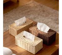 Shein Caja de pañuelos tejida a mano, rectangular con tapa, caja decorativa tejida de estilo bohemio, adecuada para baño, dormitorio, estantería, sala de es