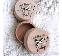 Shein Caja de recuerdo de madera para el primer corte de cabello del bebé recién nacido, caja de almacenamiento del primer corte de cabello del bebé recién
