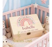 Shein Caja de recuerdos de madera personalizada con impresión colorida, cofre de almacenamiento y conmemorativo, caja de tesoros atemporal, multifuncional,