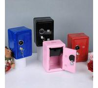 Shein Caja fuerte mini de metal con hucha, con cerradura de contraseña de un solo dígito y llave, caja de almacenamiento segura pequeña para monedas y diner