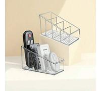 Shein Caja organizadora de almacenamiento de escritorio para el hogar, soporte transparente para control remoto, cesta de almacenamiento con compartimentos