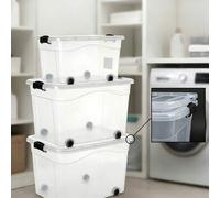 Shein Cajas de almacenamiento de plástico con poleas transparentes, contenedores apilables multifuncionales, grandes recipientes con tapa y organizadores. D