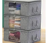 Shein Cajas de almacenamiento multipack: organizador de armario plegable conveniente y elegante con asa, tela gruesa, adecuado para ropa, mantas, edredones,