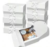 Shein Cajas de regalo de papel blanco con tapas y cintas, paquete múltiple 1/8/16 piezas, cajas de embalaje para decoración de bodas, cumpleaños, Día de San