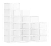 Shein Cajas para Zapatos, Organizador de Zapatos de Plástico, con Puerta, Transparente, Juego de 18, Apilable, 33,2 x 23 x 14,5 cm, para Zapatos hasta 43, T