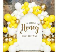 Shein Calcomanía de pared con tema de abeja para baby shower, pegatina de pared "Pequeña abeja de miel pronto llegará", decoración de fondo de arco para rev