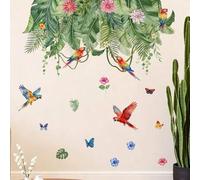 Shein Calcomanías de pared para guardería tropical, pegatinas de plantas tropicales verdes con loros y golondrinas, decoración del hogar, suministros para d