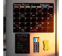 Shein Calendario magnético y borrable para refrigerador, planificador de comidas mensual y pizarra blanca del menú de hoy, 2 piezas de pizarra de tiza para