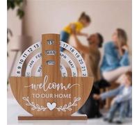 Shein Calendario perpetuo de madera creativo, calendario de escritorio con forma de noria lunar, calendario de disco de madera con vistas semanales y mensua