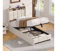 Shein Cama individual, cama tapizada, 90 x 200 cm, estructura de cama juvenil con espacio de almacenamiento en el cabecero, sofá cama, estructura de cama hi