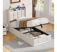 Shein Cama individual de 90/140/160 x 200 cm, cama doble, cama con cabecero con espacio de almacenamiento, cama tapizada, somier juvenil, diván, somier hidr