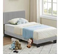 Shein Cama individual de 90 x 200 cm con somier de láminas y respaldo de terciopelo Cloud, hipoalergénica, gris, para adolescentes, sin colchón