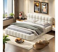 Shein Cama tapizada Bubble, 140x190cm, cama doble con cabecero tapizado y somier, cama juvenil, estructura de cama plana para dormitorios, habitaciones, apa