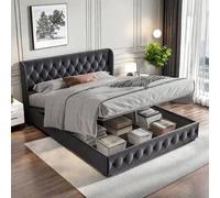 Shein Cama tapizada con somier y cabecero, 140/160/180 x 200 cm, abatible con espacio de almacenaje y amplio espacio de almacenamiento, para adultos y jóven