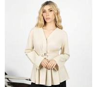 Shein Camisa de manga larga con cintura ceñida, doble botonadura y doble cinturón, suave y amigable con la piel, color albaricoque, adecuada para el trabajo