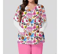 Shein Camisa de uniforme para enfermera/médico/examen médico/peluquero de mascotas/nutricionista/laboratorio de talla grande para mujer con cuello en V, man