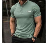 Shein Camisa polo de manga corta casual de trabajo de verano color verde salvia para hombres, cuello alto, uso diario, ocio, viaje al trabajo, estilo Old Mo