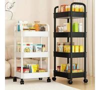 Shein Carrito de pañales de plástico de 3 niveles con asa y ruedas, adecuado para la guardería, la cocina, el baño, la sala de estar y la mesita de noche, f