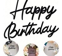 Shein Cartel de madera con letras recortadas y pintadas de "Feliz Cumpleaños" en color negro, decoración vintage rústica para fiestas de cumpleaños, telón d