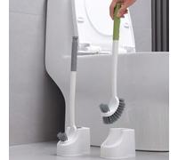 Shein Cepillo de baño de doble cabezal de PP con soporte, limpieza profunda para el inodoro, cepillo de cerdas duras alargadas para limpiar el baño, decorac