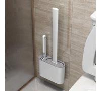 Shein Cepillo de baño de silicona negro con caja de almacenamiento montada en la pared, diseño de cabezal de cepillo plano, adecuado para la limpieza del ba