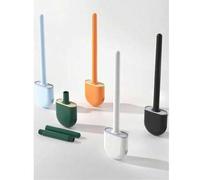 Shein Cepillo de inodoro de silicona, cepillo de limpieza doméstico compacto montado en la pared, cepillo de inodoro de mango largo desmontable con orificio
