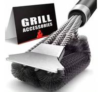 Shein Cepillo metálico 3 en 1 para barbacoa, cepillo de limpieza para parrilla, cepillo de alambre de acero, cepillo y raspador para parrilla, utensilios pa