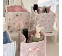 Shein Cesta de almacenamiento acolchada con forma de corazón, caja de almacenamiento cuadrada mini, caja de almacenamiento de cuidado de la piel con patrón