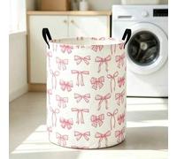 Shein Cesta de almacenamiento redonda plegable con patrón de lazo grande, contenedor de almacenamiento multifuncional, adecuado para baño, habitación, cesta
