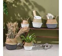 Shein Cesta de almacenamiento tejida, cesta plegable de ropa sucia, cesta de almacenamiento de paja, mimbre, ratán, maceta, cesta de picnic de playa
