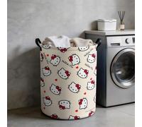 Shein Cesta de lavandería plegable con estampado de Hello Kitty de Sanrio, con asas, organizador para cuarto de lavado, dormitorio y habitación