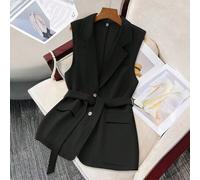 Shein Chaleco con solapa sólida, detalle de solapa y cinturón en la cintura