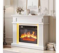 Shein Chimenea eléctrica independiente de 100 cm con efecto de llama LED 3D, 24 colores de luz ambiental y control remoto, calefacción con temporizador para
