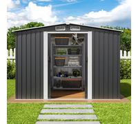 Shein Cobertizo de jardín para herramientas de jardinería con puerta corredera, cobertizo de metal resistente a la intemperie para jardín, terraza y equipos