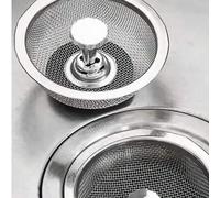 Shein Colador de fregadero de cocina de acero inoxidable de 3,3 pulgadas con asa y tapón, cesta de filtro de malla duradera, protector de fregadero, recolec