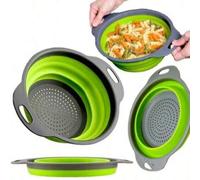 Shein Colador plegable, colador plegable de silicona con asas de plástico, colador de cocina plegable para drenar pastas, frutas, verduras, coladores de sil