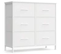 Shein Cómoda, 6 Cajones de Tela, Acero, MDF, Tela no Tejida, para Dormitorio, Armario, Pasillo, Salón, Blanco Nube y Blanco Nieve