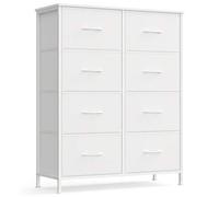 Shein Cómoda, 8 Cajones de Tela, Acero, MDF, Tela no Tejida, para Dormitorio, Armario, Pasillo, Salón, Blanco Nube y Blanco Nieve