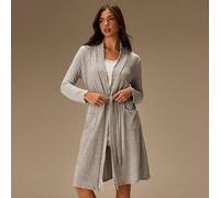 Shein Cómoda bata de baño de tela gris de longitud media con cinturón para uso en el hogar, perfecta para el verano, atuendo acogedor, otoño e invierno