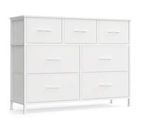 Shein Cómoda, con 7 Cajones para Dormitorio, Mueble de Almacenaje, Acero, MDF, Tela no Tejida, para Dormitorio, Armario, Recibidor y Salón, Blanco Nube y Bl
